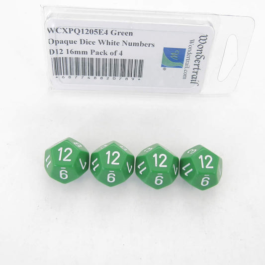 WCXPQ1205E4 Green Opaque Dice White Numbers D12 16mm Pack of 4 Main Image