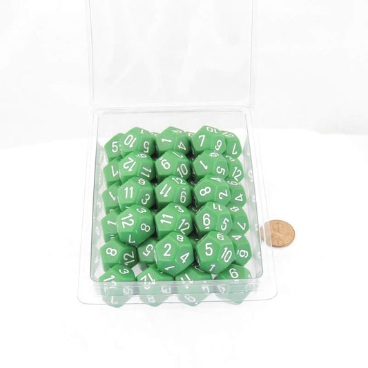 WCXPQ1205E50 Green Opaque Dice White Numbers D12 Aprox 16mm (5/8in) Pack of 50 Main Image