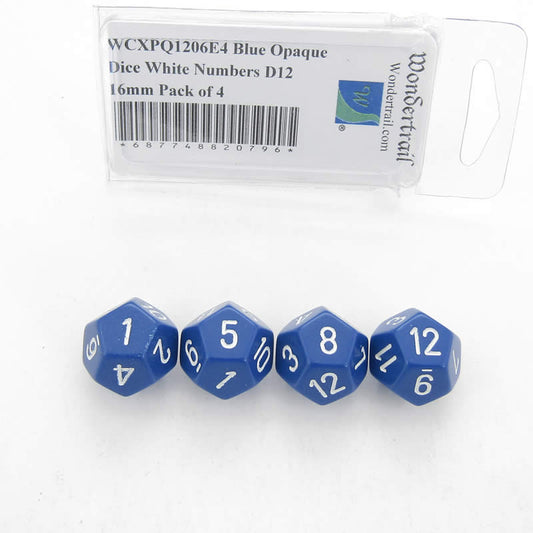 WCXPQ1206E4 Blue Opaque Dice White Numbers D12 16mm Pack of 4 Main Image