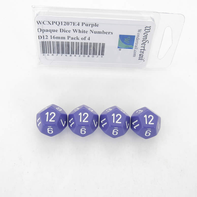 WCXPQ1207E4 Purple Opaque Dice White Numbers D12 16mm Pack of 4 Main Image