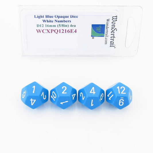 WCXPQ1216E4 Light Blue Opaque Dice White Numbers D12 16mm Pack of 4 Main Image