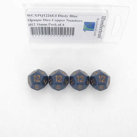 WCXPQ1226E4 Dusty Blue Opaque Dice Copper Numbers D12 16mm Pack of 4 Main Image