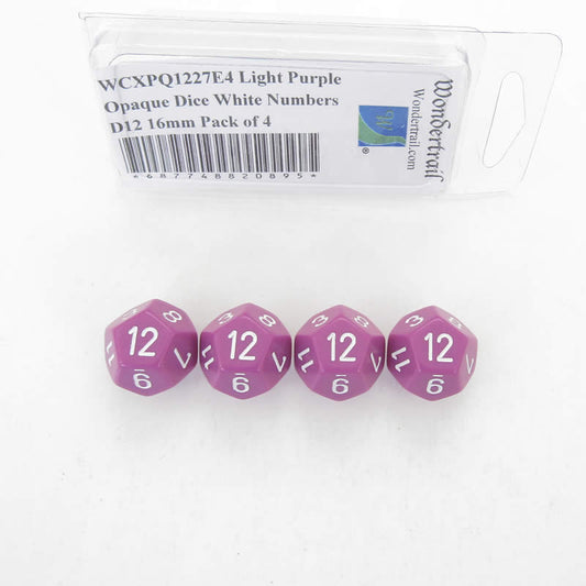 WCXPQ1227E4 Light Purple Opaque Dice White Numbers D12 16mm Pack of 4 Main Image