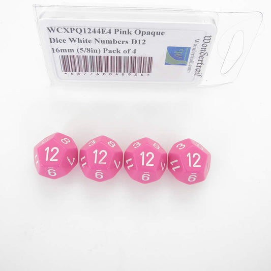 WCXPQ1244E4 Pink Opaque Dice White Numbers D12 16mm (5/8in) Pack of 4 Main Image