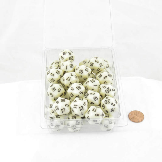 WCXPQ2000E50 Ivory Opaque Dice with Black Numbers D20 Aprox 16mm (5/8in) Pack of 50 Main Image