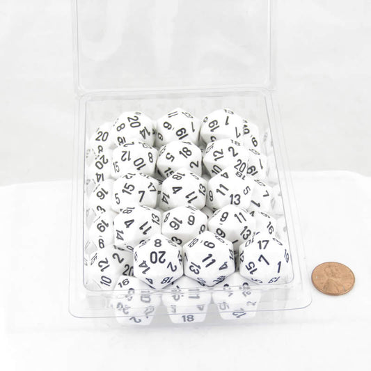 WCXPQ2001E50 White Opaque Dice Black Numbers D20 Aprox 16mm (5/8in) Pack of 50 Main Image
