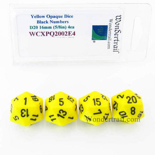 WCXPQ2002E4 Yellow Opaque Dice Black Numbers D20 16mm Pack of 4 Main Image