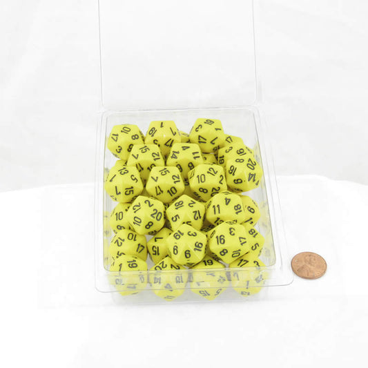 WCXPQ2002E50 Yellow Opaque Dice with Black Numbers D20 Aprox 16mm (5/8in) Pack of 50 Main Image