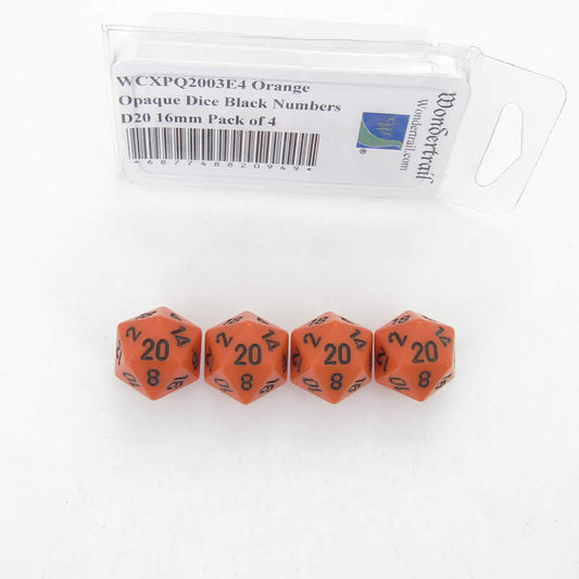 WCXPQ2003E4 Orange Opaque Dice Black Numbers D20 16mm Pack of 4 Main Image