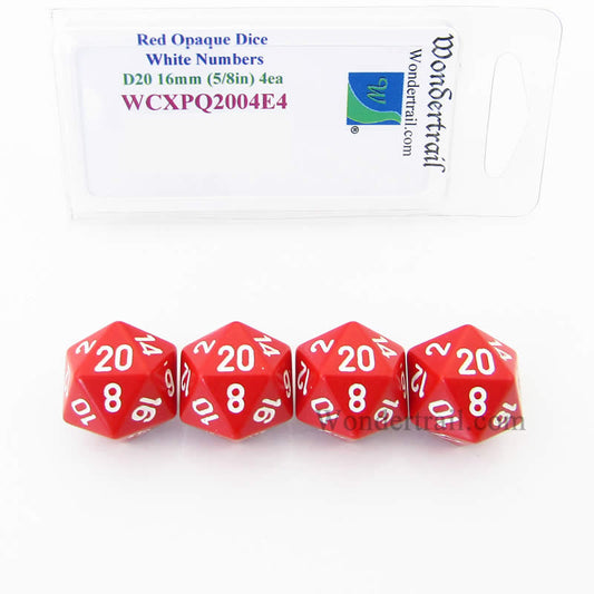 WCXPQ2004E4 Red Opaque Dice White Numbers D20 16mm Pack of 4 Main Image
