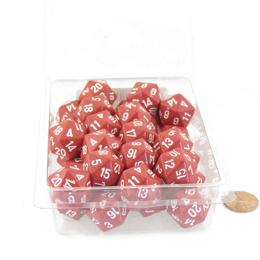 WCXPQ2004E50 Red Opaque Dice White Numbers D20 Aprox 16mm (5/8in) Pack of 50 Main Image