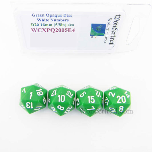 WCXPQ2005E4 Green Opaque Dice White Numbers D20 16mm Pack of 4 Main Image