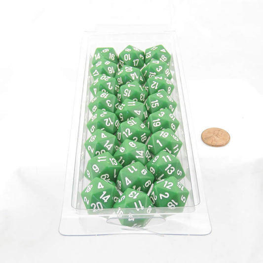 WCXPQ2005E50 Green Opaque Dice with White Numbers D20 Aprox 16mm (5/8in) Pack of 50 Main Image