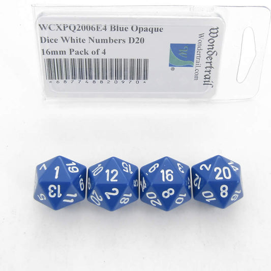 WCXPQ2006E4 Blue Opaque Dice White Numbers D20 16mm Pack of 4 Main Image