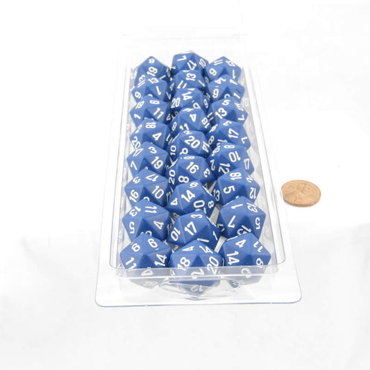 WCXPQ2006E50 Blue Opaque Dice with White Numbers D20 Aprox 16mm (5/8in) Pack of 50 Main Image