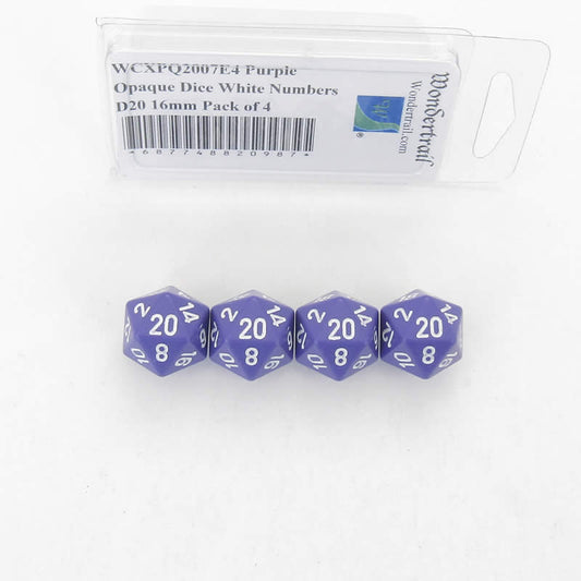 WCXPQ2007E4 Purple Opaque Dice White Numbers D20 16mm Pack of 4 Main Image