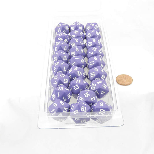 WCXPQ2007E50 Purple Opaque Dice with White Numbers D20 Aprox 16mm (5/8in) Pack of 50 Main Image