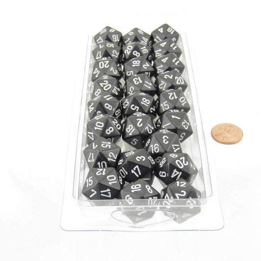 WCXPQ2008E50 Black Opaque Dice with White Numbers D20 Aprox 16mm (5/8in) Pack of 50 Main Image