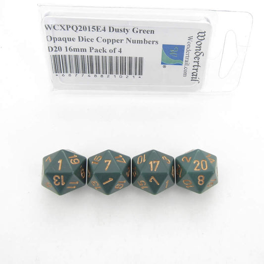 WCXPQ2015E4 Dusty Green Opaque Dice Copper Numbers D20 16mm Pack of 4 Main Image