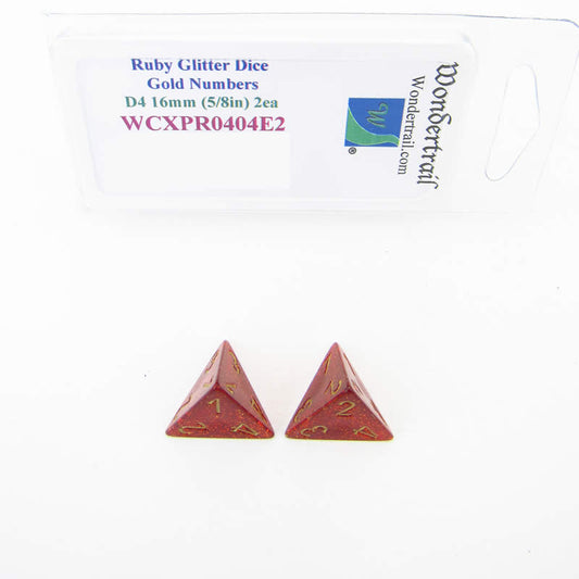 WCXPR0404E2 Ruby Glitter Dice with Gold Numbers D4 16mm Pack of 2 Main Image
