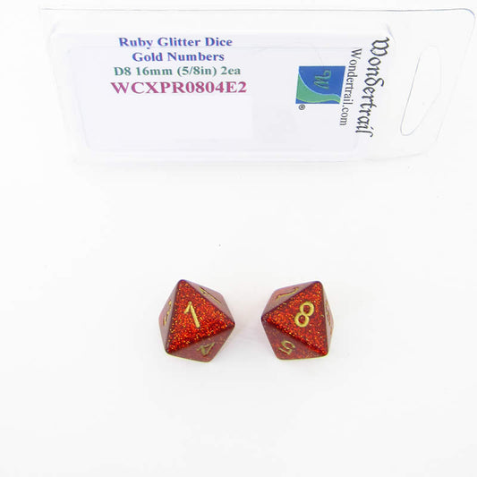 WCXPR0804E2 Ruby Glitter Dice Gold Numbers D8 16mm (5/8in) Pack of 2 Main Image