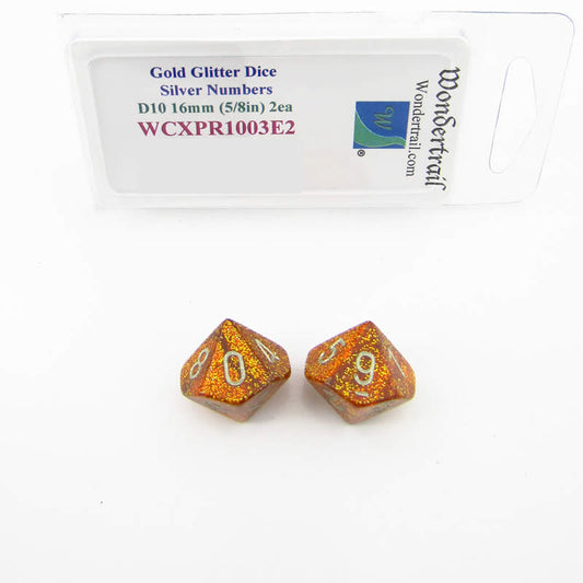 WCXPR1003E2 Gold Glitter Dice Silver Numbers D10 Aprox 16mm Pack of 2 Main Image