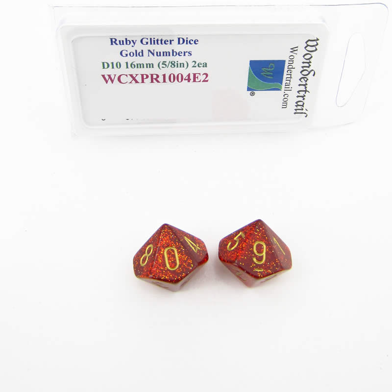 WCXPR1004E2 Ruby Glitter Dice Gold Numbers D10 Aprox 16mm Pack of 2 Main Image
