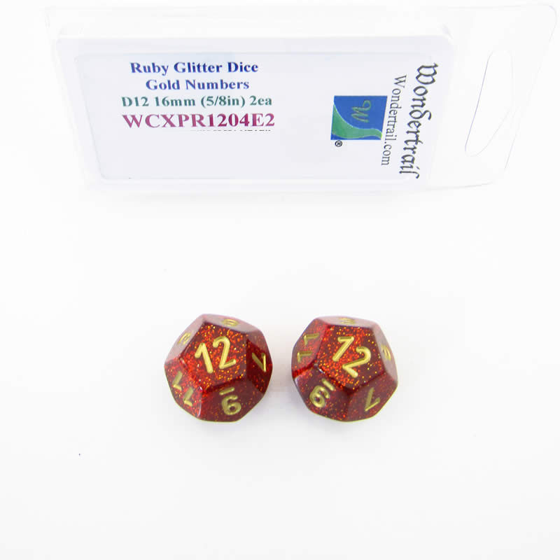 WCXPR1204E2 Ruby Glitter Dice Gold Numbers D12 16mm Pack of 2 Main Image