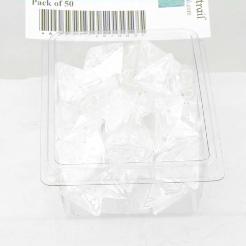 WCXPT0471E50 Clear Translucent Dice White Numbers D4 16mm (5/8in) Pack of 50 2nd Image