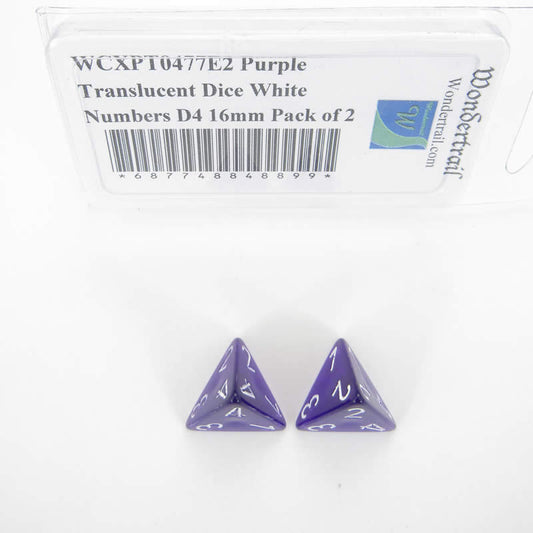 WCXPT0477E2 Purple Translucent Dice White Numbers D4 16mm Pack of 2 Main Image
