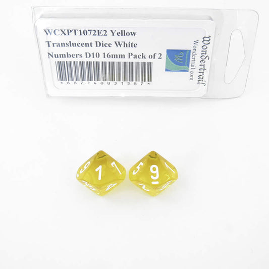 WCXPT1072E2 Yellow Translucent Dice White Numbers D10 16mm Pack of 2 Main Image
