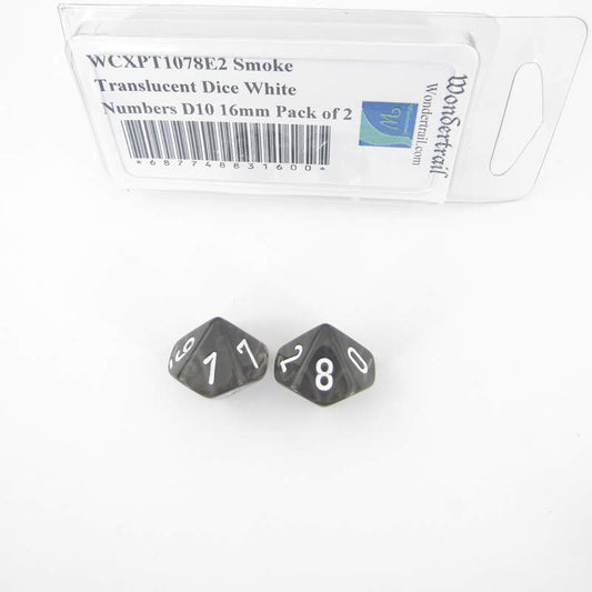 WCXPT1078E2 Smoke Translucent Dice White Numbers D10 16mm Pack of 2 Main Image