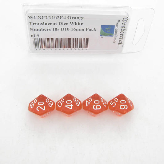 WCXPT1103E4 Orange Translucent Dice White Numbers 10s D10 16mm Pack of 4 Main Image