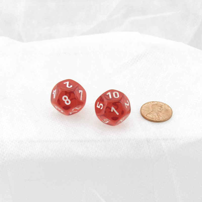 WCXPT1274E2 Red Translucent Dice White Numbers D12 16mm Pack of 2 Main Image