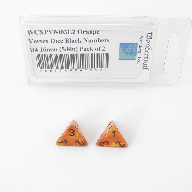 WCXPV0403E2 Orange Vortex Dice Black Numbers D4 16mm (5/8in) Pack of 2 Main Image