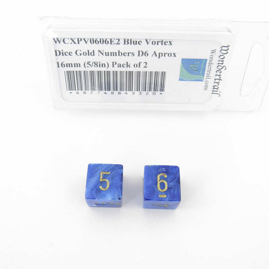 WCXPV0606E2 Blue Vortex Dice Gold Numbers D6 Aprox 16mm (5/8in) Pack of 2 Main Image