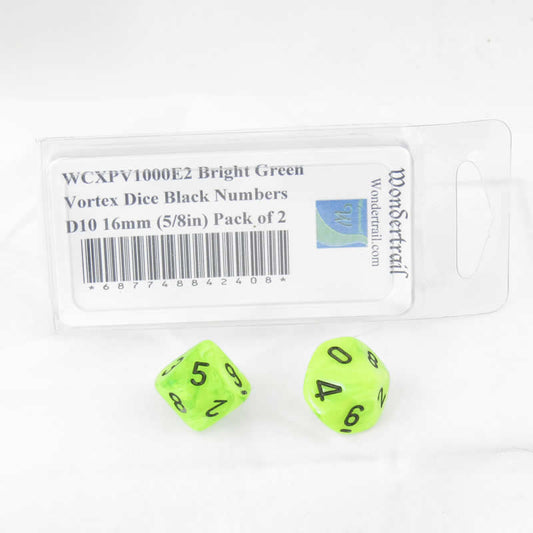 WCXPV1000E2 Bright Green Vortex Dice Black Numbers D10 16mm (5/8in) Pack of 2 Main Image