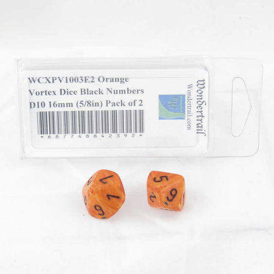WCXPV1003E2 Orange Vortex Dice Black Numbers D10 16mm (5/8in) Pack of 2 Main Image