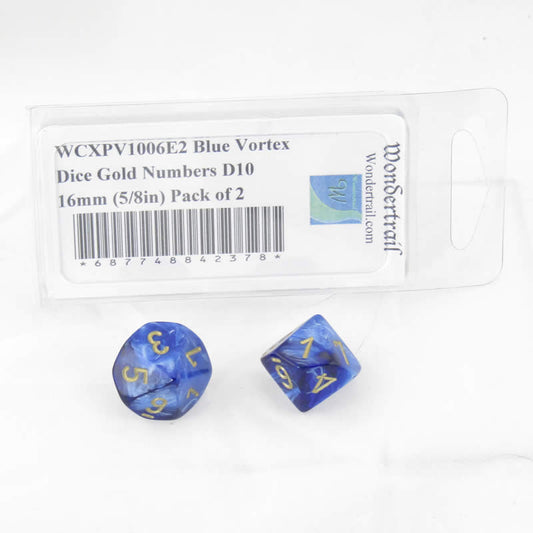 WCXPV1006E2 Blue Vortex Dice Gold Numbers D10 16mm (5/8in) Pack of 2 Main Image