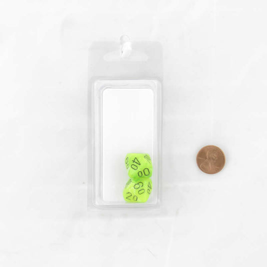 WCXPV1100E2 Bright Green Vortex Dice Black Numbers 10s D10 16mm Pack of 2 Main Image