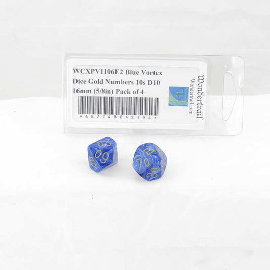 WCXPV1106E2 Blue Vortex Dice Gold Numbers 10s D10 16mm Pack of 2 Main Image