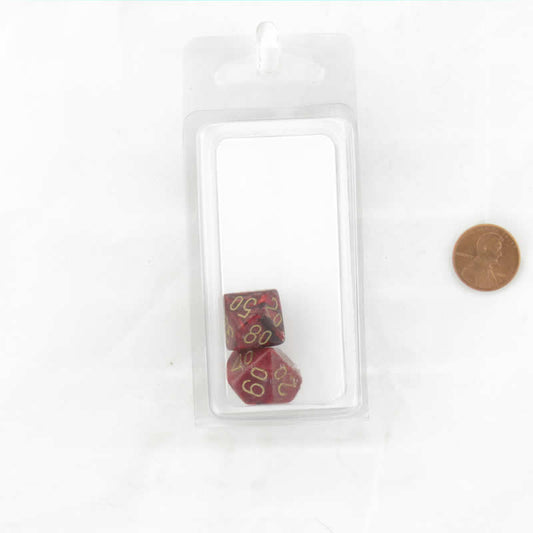 WCXPV1124E2 Burgundy Vortex Dice Gold Numbers 10s D10 16mm Pack of 2 Main Image