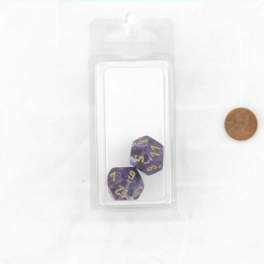 WCXPV1207E2 Purple Vortex Dice Gold Numbers D12 16mm (5/8in) Pack of 2 Main Image