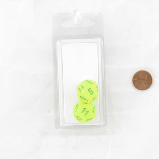 WCXPV1222E2 Electric Yellew Vortex Dice Green Numbers D12 16mm Pack of 2 Main Image