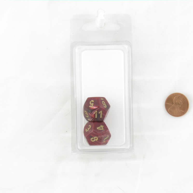 WCXPV1224E2 Burgundy Vortex Dice Gold Numbers D12 16mm (5/8in) Pack of 2 Main Image
