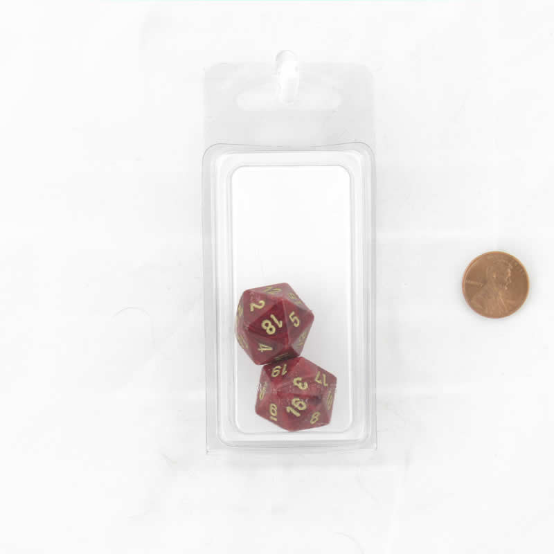WCXPV2024E2 Burgundy Vortex Dice Gold Numbers D20 Aprox 16mm (5/8in) Pack of 2 Main Image