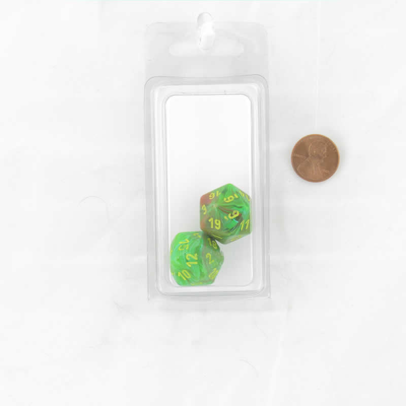 WCXPV2035E2 Slime Vortex Dice Yellow Numbers D20 Aprox 16mm (5/8in) Pack of 2 Main Image