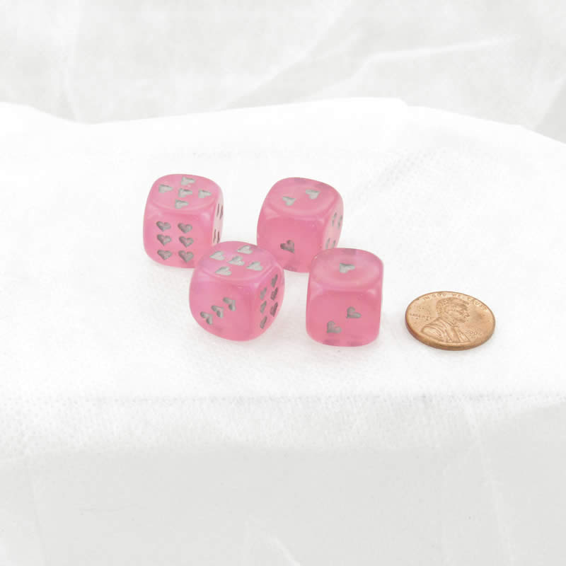 WCXXH6001E4 Pink Borealis Luminary Dice with Silver Hearts D6 16mm (5/8in) Pack of 4 Main Image
