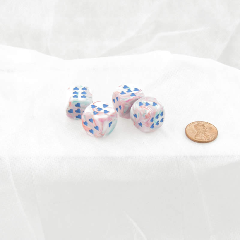 WCXXH6003E4 Pop Art Festive Dice with Blue Hearts D6 16mm (5/8in) Pack of 4 Main Image