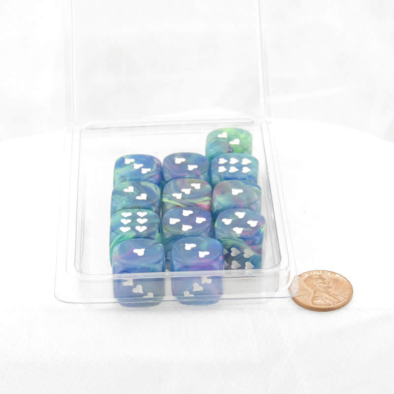 WCXXH6004E12 Waterlily Festive Dice with White Hearts D6 16mm (5/8in) Pack of 12 Main Image